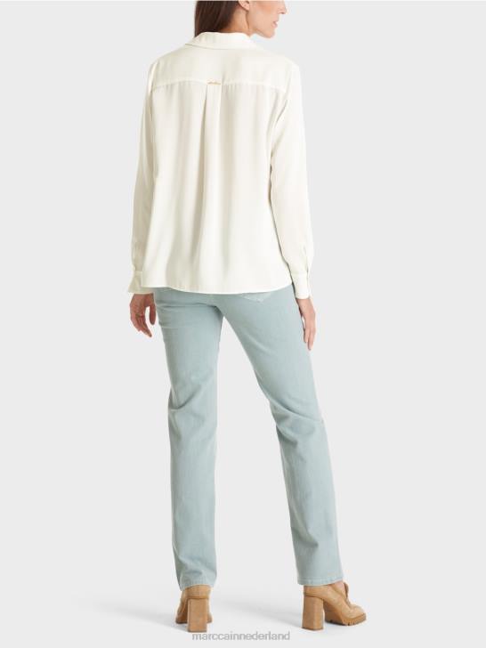 kleding gebroken wit 464J884 klassieke overhemdblouse met v-hals Marc Cain