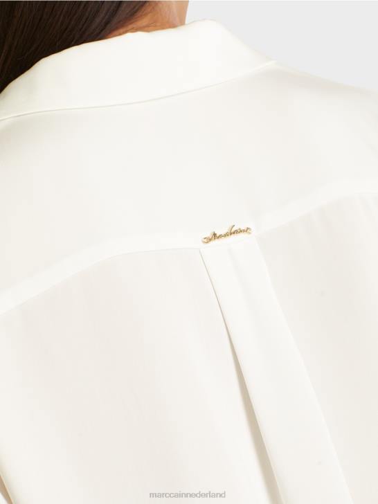 kleding gebroken wit 464J884 klassieke overhemdblouse met v-hals Marc Cain