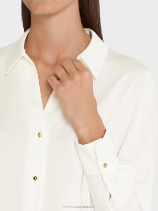 kleding gebroken wit 464J884 klassieke overhemdblouse met v-hals Marc Cain