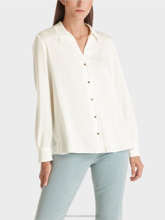 kleding gebroken wit 464J884 klassieke overhemdblouse met v-hals Marc Cain