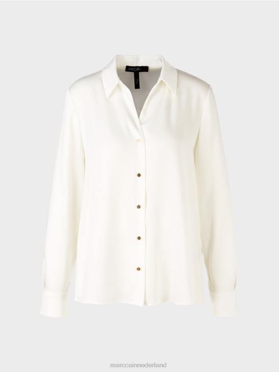 kleding gebroken wit 464J884 klassieke overhemdblouse met v-hals Marc Cain