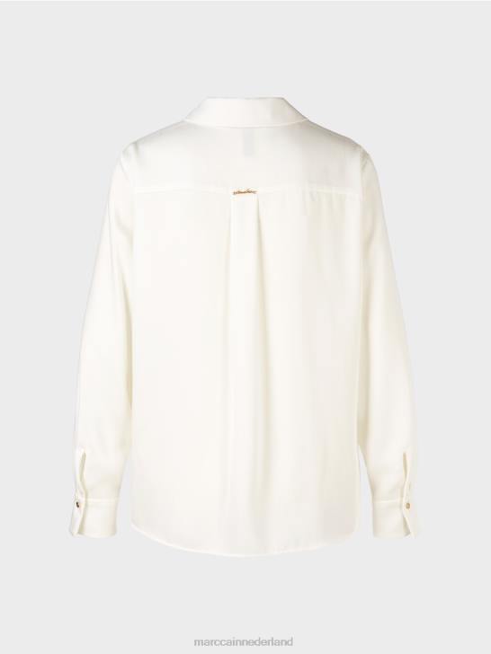 kleding gebroken wit 464J884 klassieke overhemdblouse met v-hals Marc Cain