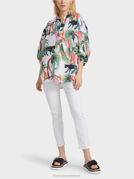 kleding gebroken wit 464J927 katoenen blouse met dierenmotief Marc Cain