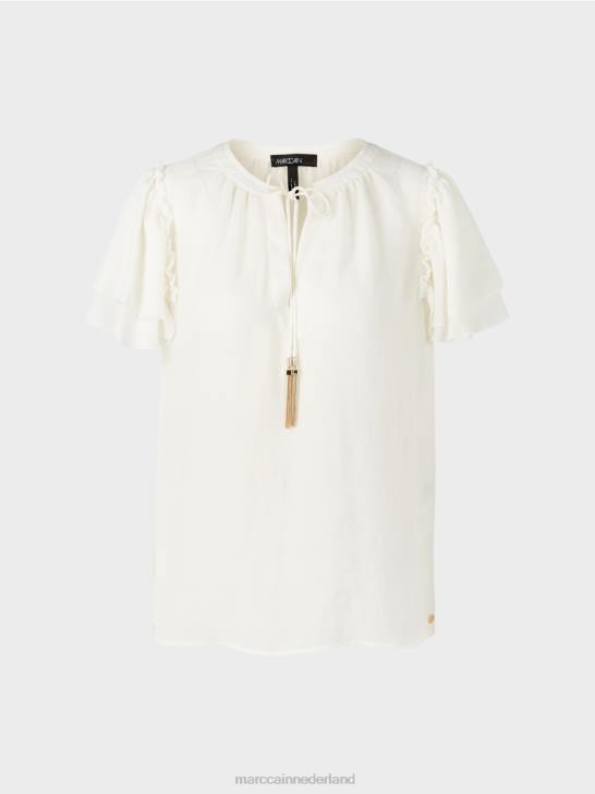 kleding gebroken wit 464J951 \"rethink Together\" top in blousestijl Marc Cain
