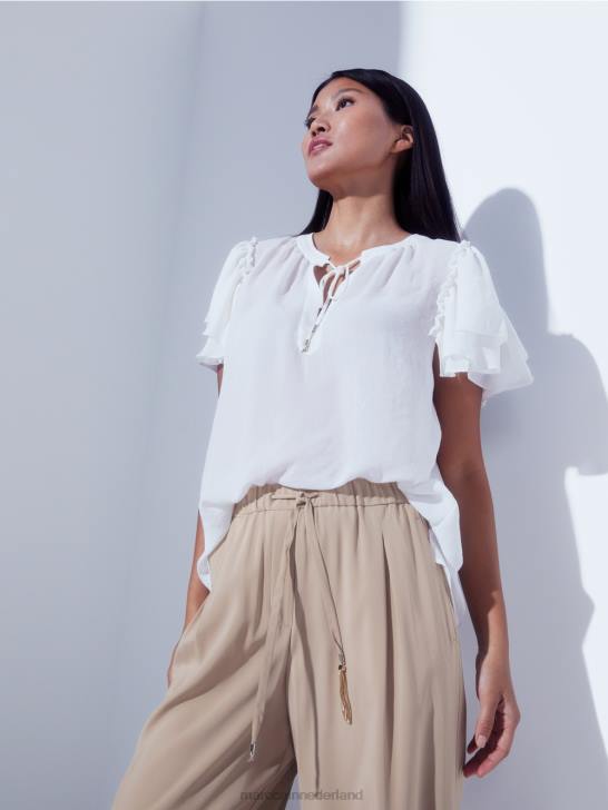 kleding gebroken wit 464J951 \"rethink Together\" top in blousestijl Marc Cain