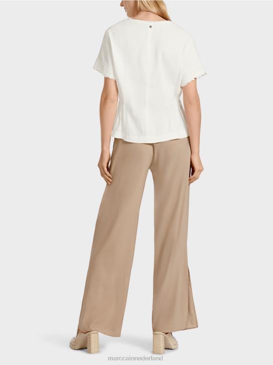 kleding gebroken wit 464J954 getailleerde linnen blouse Marc Cain