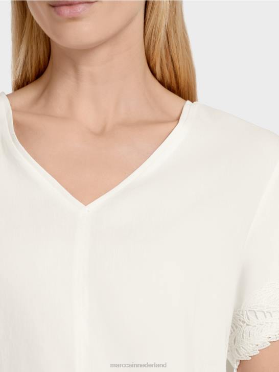 kleding gebroken wit 464J954 getailleerde linnen blouse Marc Cain