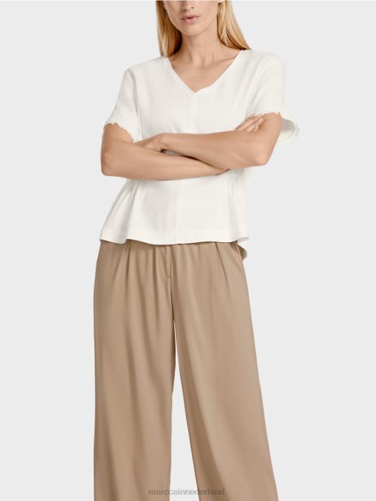 kleding gebroken wit 464J954 getailleerde linnen blouse Marc Cain