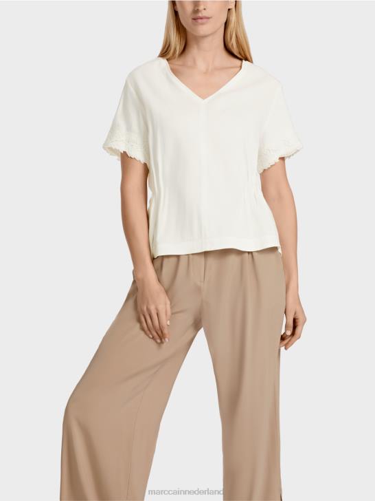 kleding gebroken wit 464J954 getailleerde linnen blouse Marc Cain