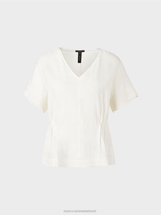 kleding gebroken wit 464J954 getailleerde linnen blouse Marc Cain