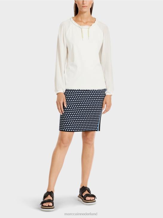 kleding gebroken wit 464J992 top in blousestijl met materiaalmix Marc Cain