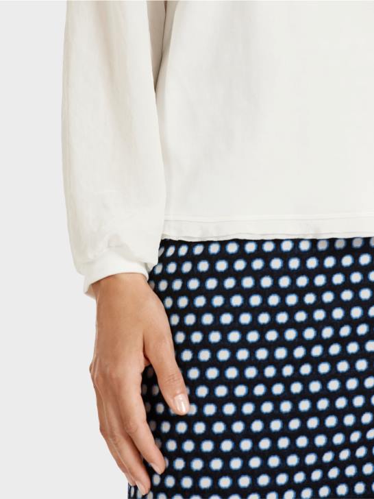 kleding gebroken wit 464J992 top in blousestijl met materiaalmix Marc Cain
