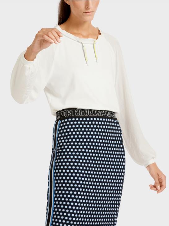 kleding gebroken wit 464J992 top in blousestijl met materiaalmix Marc Cain