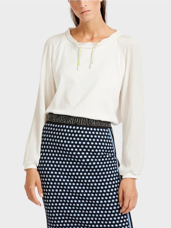 kleding gebroken wit 464J992 top in blousestijl met materiaalmix Marc Cain