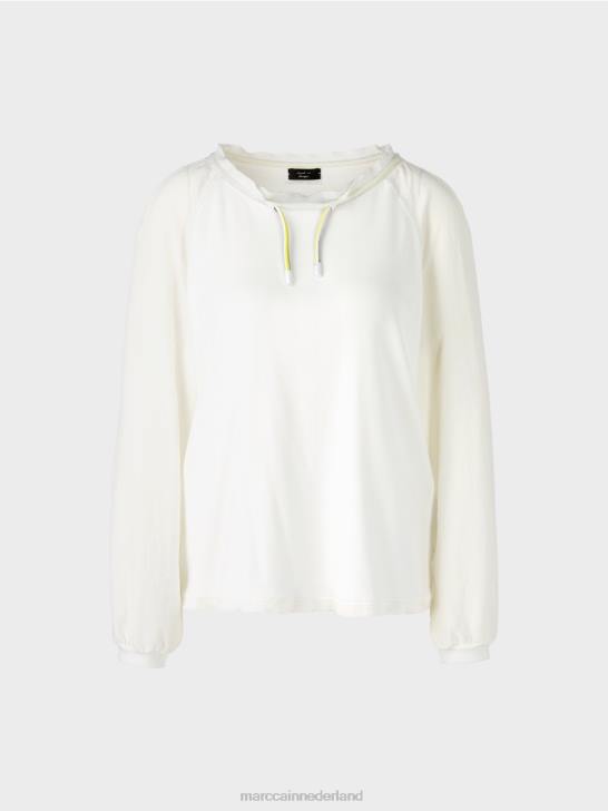 kleding gebroken wit 464J992 top in blousestijl met materiaalmix Marc Cain
