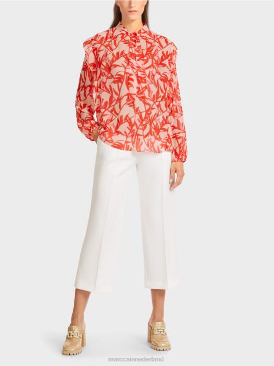 kleding helder bruin 464J973 blouse met ruches en bloemenprint Marc Cain