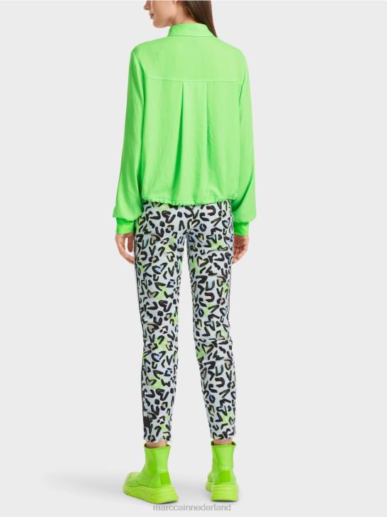 kleding helder schokkend groen 464J875 blouse met trekkoord Marc Cain