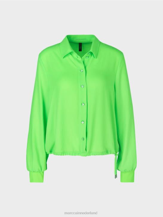 kleding helder schokkend groen 464J875 blouse met trekkoord Marc Cain