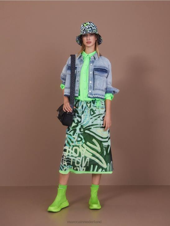 kleding helder schokkend groen 464J875 blouse met trekkoord Marc Cain