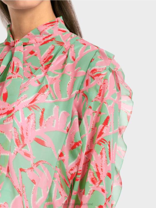 kleding heldere jade 464J972 blouse met ruches en bloemenprint Marc Cain