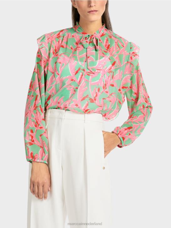 kleding heldere jade 464J972 blouse met ruches en bloemenprint Marc Cain
