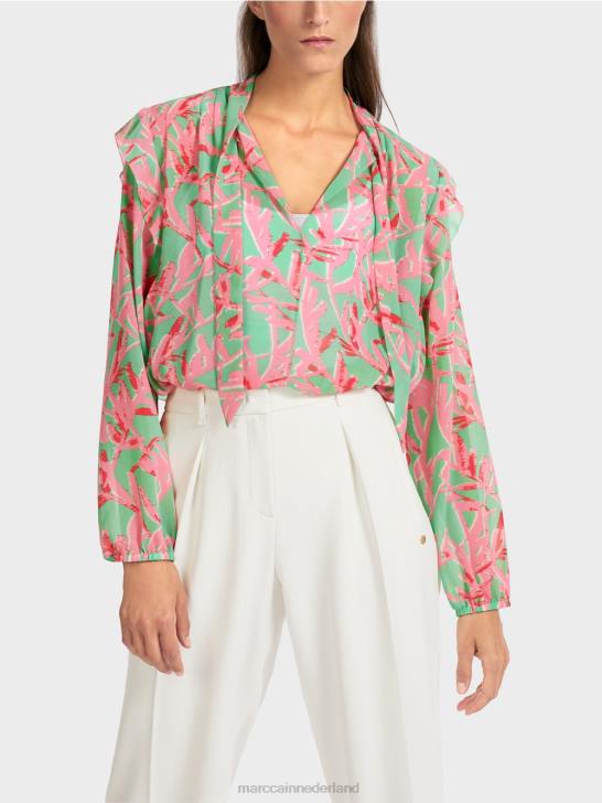 kleding heldere jade 464J972 blouse met ruches en bloemenprint Marc Cain
