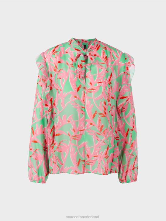 kleding heldere jade 464J972 blouse met ruches en bloemenprint Marc Cain