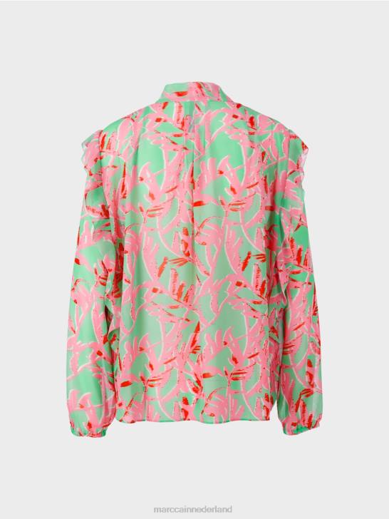 kleding heldere jade 464J972 blouse met ruches en bloemenprint Marc Cain