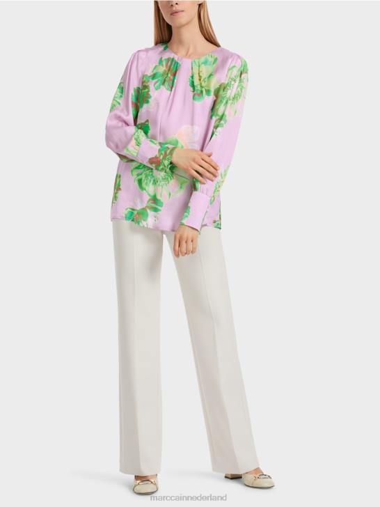 kleding heldere lavendel 464J842 blouse met geplooide ronde hals Marc Cain