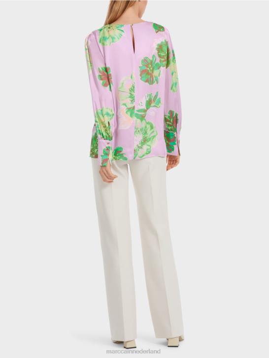 kleding heldere lavendel 464J842 blouse met geplooide ronde hals Marc Cain