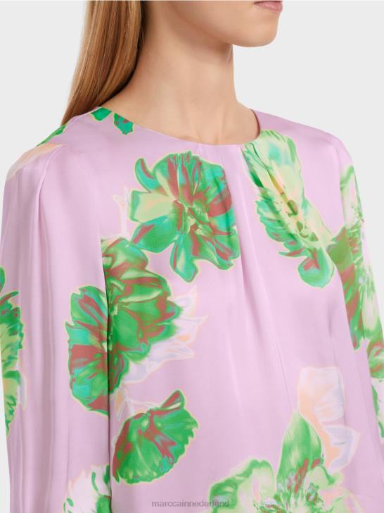 kleding heldere lavendel 464J842 blouse met geplooide ronde hals Marc Cain