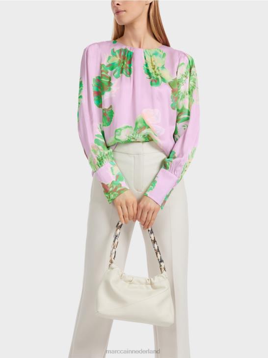 kleding heldere lavendel 464J842 blouse met geplooide ronde hals Marc Cain