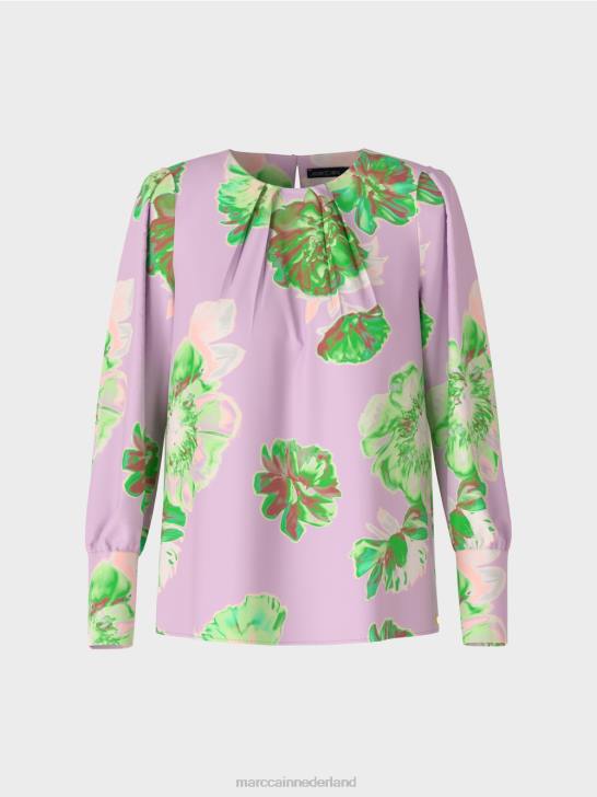 kleding heldere lavendel 464J842 blouse met geplooide ronde hals Marc Cain