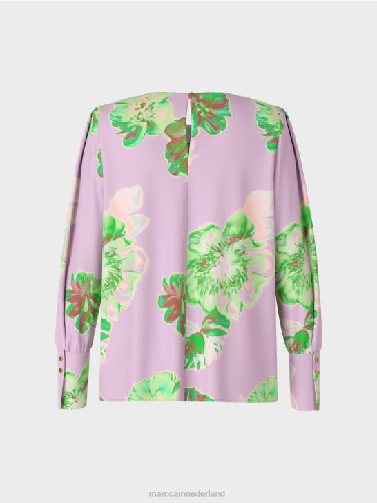 kleding heldere lavendel 464J842 blouse met geplooide ronde hals Marc Cain