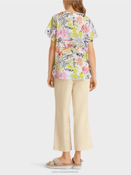 kleding lichte kalk 464J932 kleurrijke blouse met broderie anglaise Marc Cain