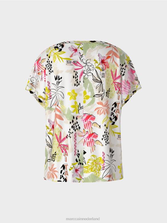 kleding lichte kalk 464J932 kleurrijke blouse met broderie anglaise Marc Cain