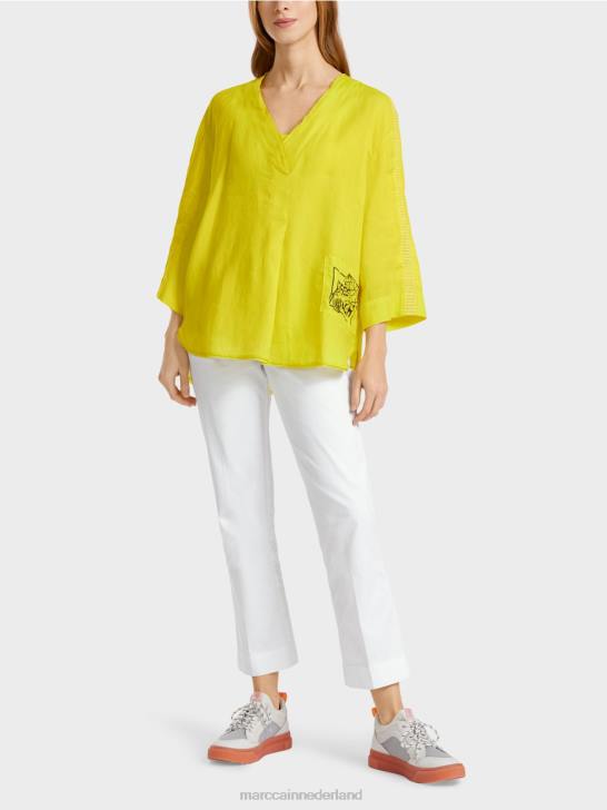 kleding lichte kalk 464J934 blouse met "apres beach" applicatie Marc Cain