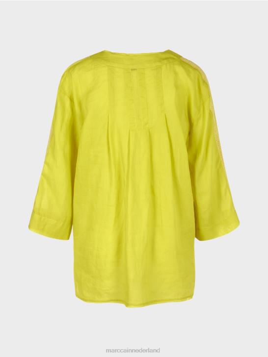 kleding lichte kalk 464J934 blouse met \"apres beach\" applicatie Marc Cain