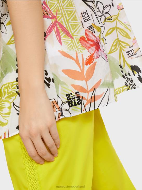 kleding lichte kalk 464J937 blouse met print en bloemmotief Marc Cain