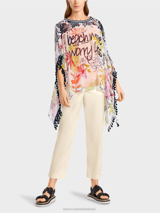 kleding lichte kalk 464J941 blouse met pompons Marc Cain