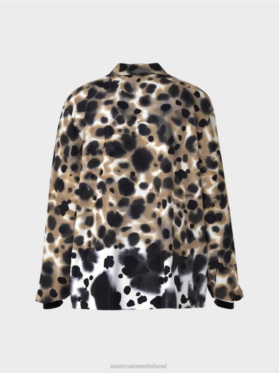 kleding lichte koffie 464J984 \"rethink Together\" top in blousestijl Marc Cain