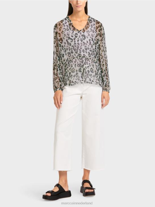 kleding lichte lavendel 464J955 gelaagde blouse met luipaardprint Marc Cain