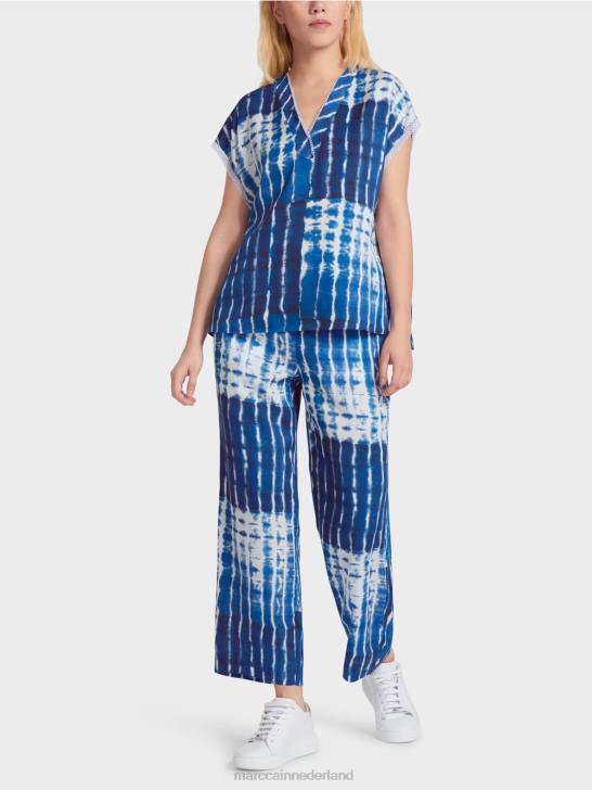 kleding middernacht blauw 464J921 batikblouse met gestreept ontwerp Marc Cain