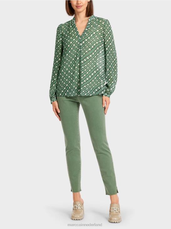 kleding mosgroen 464J1000 blouse met geometrisch patroon Marc Cain