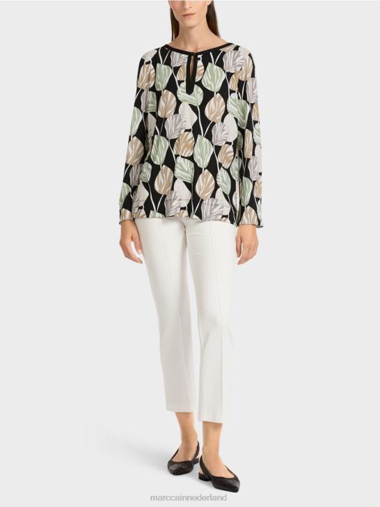 kleding poeder munt 464J1007 top met lange mouwen in blousestijl Marc Cain