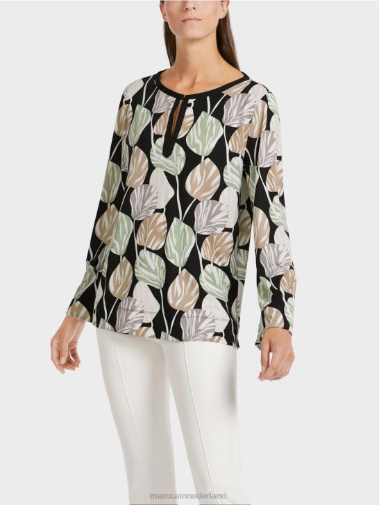 kleding poeder munt 464J1007 top met lange mouwen in blousestijl Marc Cain