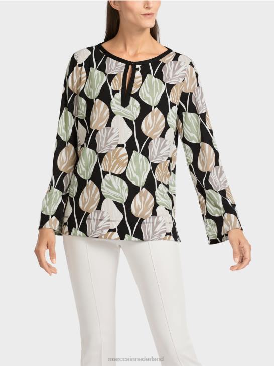 kleding poeder munt 464J1007 top met lange mouwen in blousestijl Marc Cain