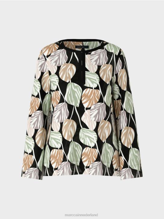 kleding poeder munt 464J1007 top met lange mouwen in blousestijl Marc Cain
