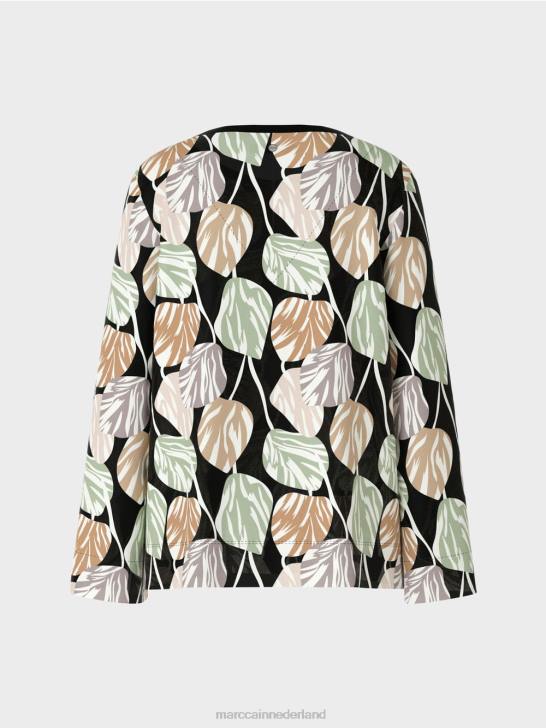 kleding poeder munt 464J1007 top met lange mouwen in blousestijl Marc Cain