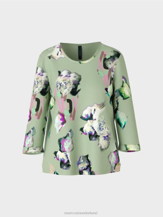 kleding poeder munt 464J1009 Top in blousestijl met driekwartmouwen Marc Cain